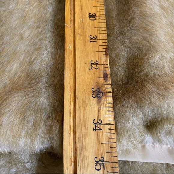 Vintage HELENA VERA Coat Faux Fur V-Neck Pockets European Women M 38 Brown Beige - Picture 9 of 15